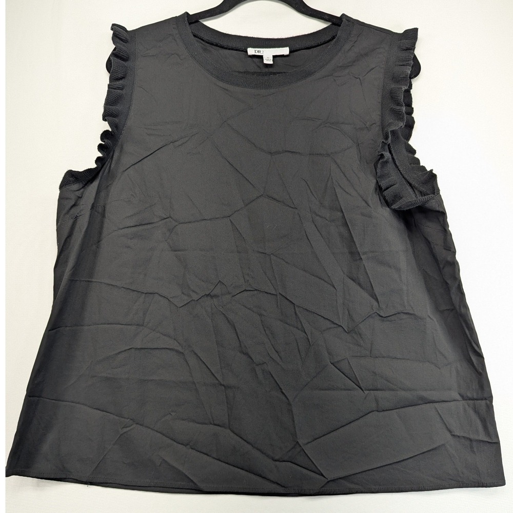 DR2 by Daniel Rainn Black Ruffle Sleeve Mixed Media Top XL DR23376CSP